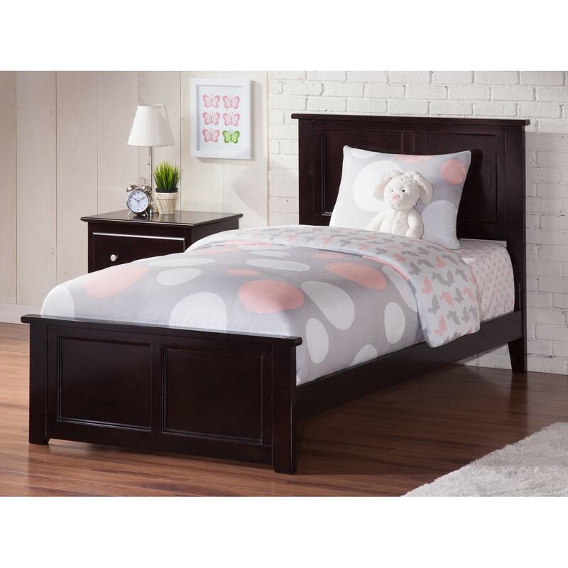 Twin Extra Long Bed with Footboard - Traditional Hardwood Bed Frame - Espresso Finish - Bedroom Furniture