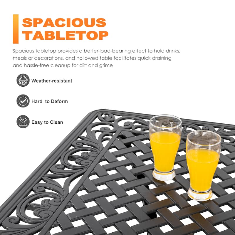 Outdoor Rectangle Cast Aluminum Dining Table with 2.09'' Umbrella Hole