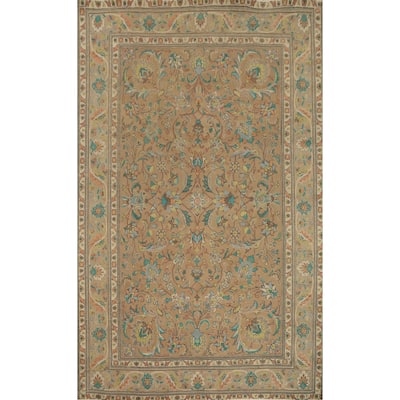 Hand Knotted Oriental 100% Wool Carpet Traditional Floral Brown Tabriz Area Rug - 9' 6'' X 6' 9''