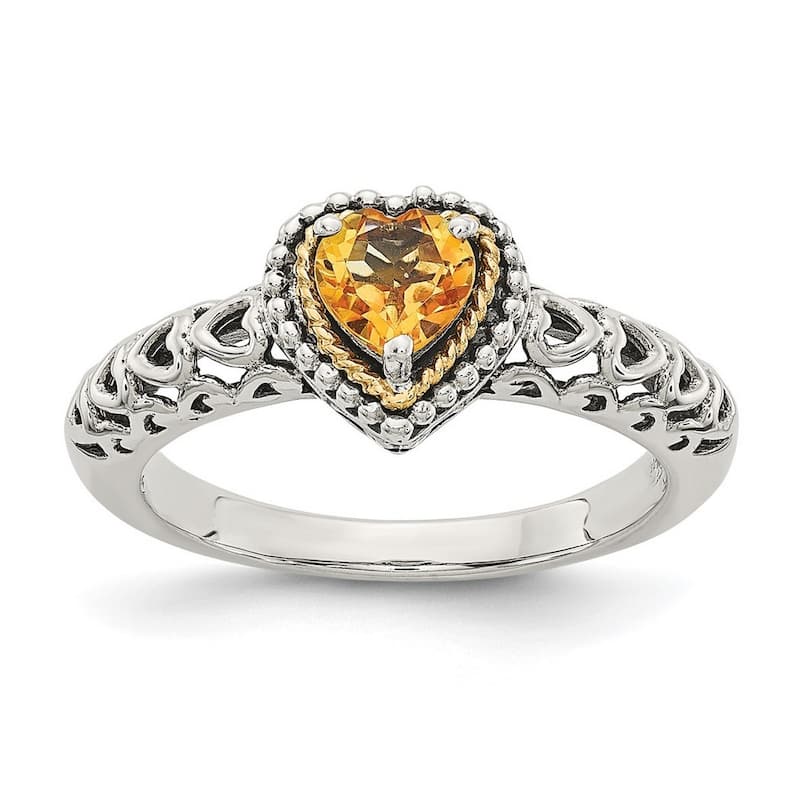 Curata 925 Sterling Silver Polished Prong set With 14k Citrine Ring
