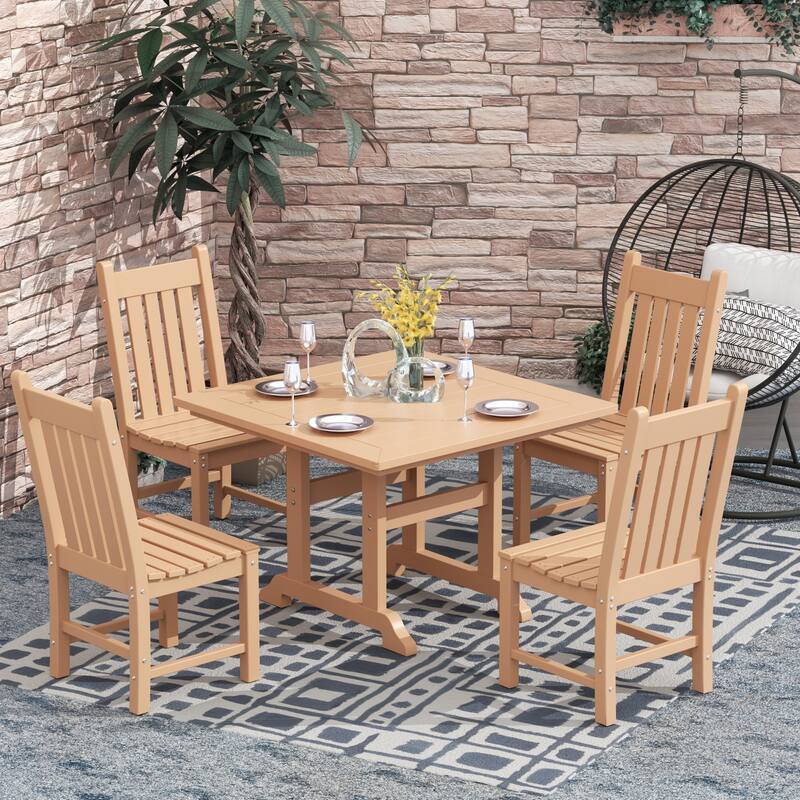 Laguna Hdpe All Weather Outdoor Patio Dining Set with Square Table, Armless Chairs (5-Piece Set)