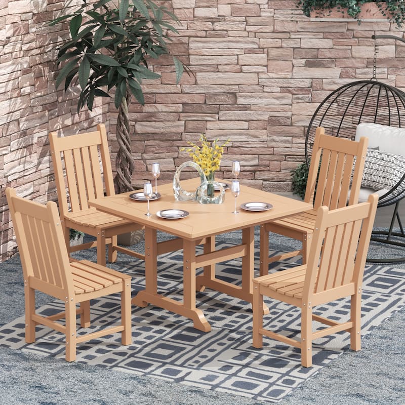 Laguna Hdpe All Weather Outdoor Patio Dining Set with Square Table, Armless Chairs (5-Piece Set) - Teak