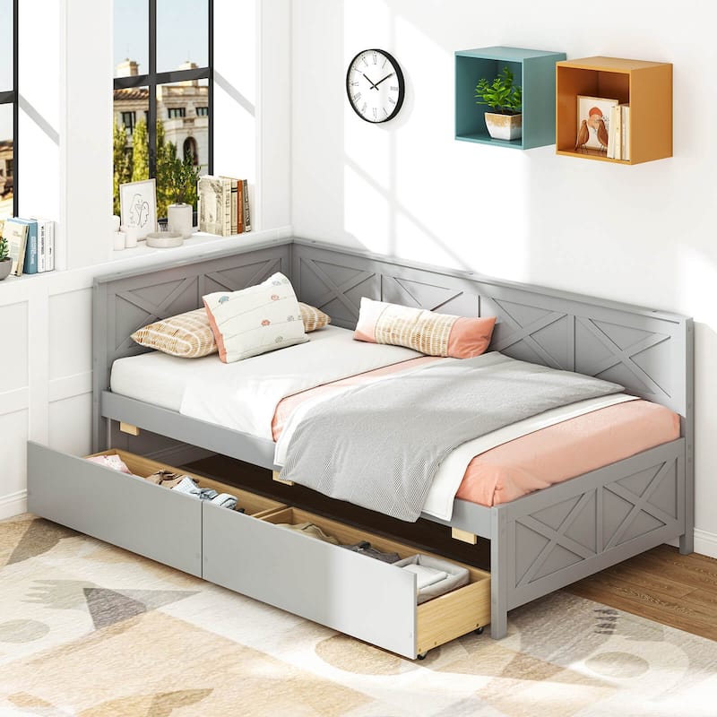 Twin Daybed w/Storage Drawers Twin Size Farmhouse Platform Sofa Beds