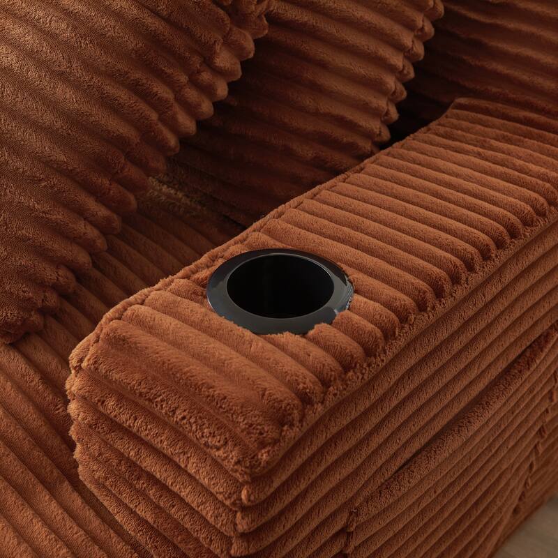 Roomfitters Double Chaise Lounge with Cup Holders and Plush Corduroy Upholstery, No Assembly Modern Sleeper Loveseat