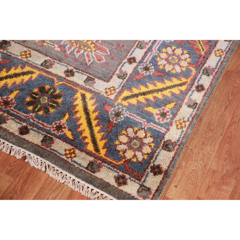Hand Knotted Oriental 100% Wool Carpet Traditional Geometric Greys & Charcoal Heriz (serapi) Area Rug - 9' 10'' X 7' 11''
