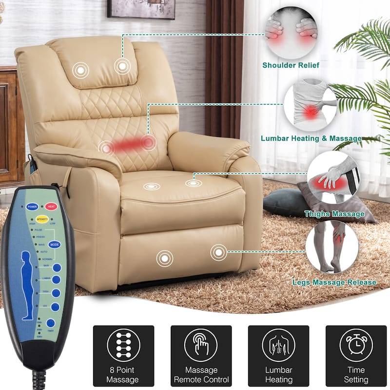 35.5"W Dual Electric Power Lift Recliner,Massage&Heat,180 degrees