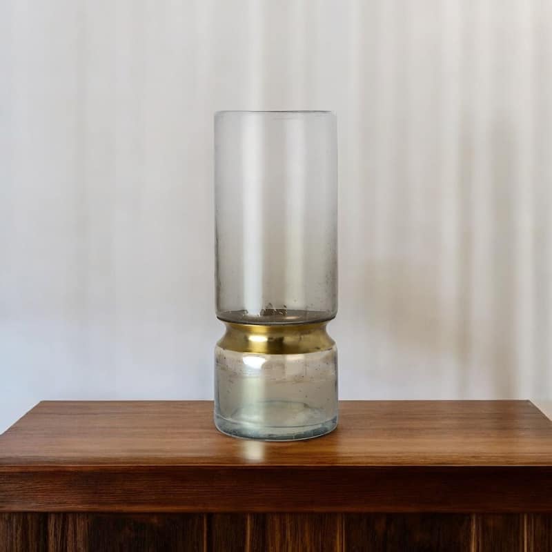 HomeRoots 13" Gold Abstract Cylinder Metal Table Vase - 5" W x 13" H x 5" D