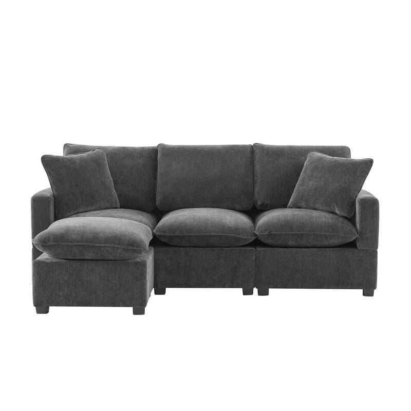 84" Modular Sofa Set with Ottoman & 2 Pillows, Free Combination 4 Seats L-Shape Chenille Sectional Sofa for Livingroom Apartment