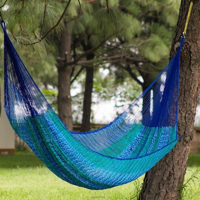 Large Deluxe Cool Lagoon Nylon Camping Style Hammock (Mexico)
