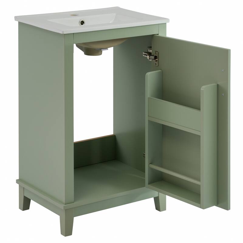 20 Inch Modern Small Bathroom Vanity Cabinet With Ceramic Basin,Ample Storage,1 Soft Close Doo
