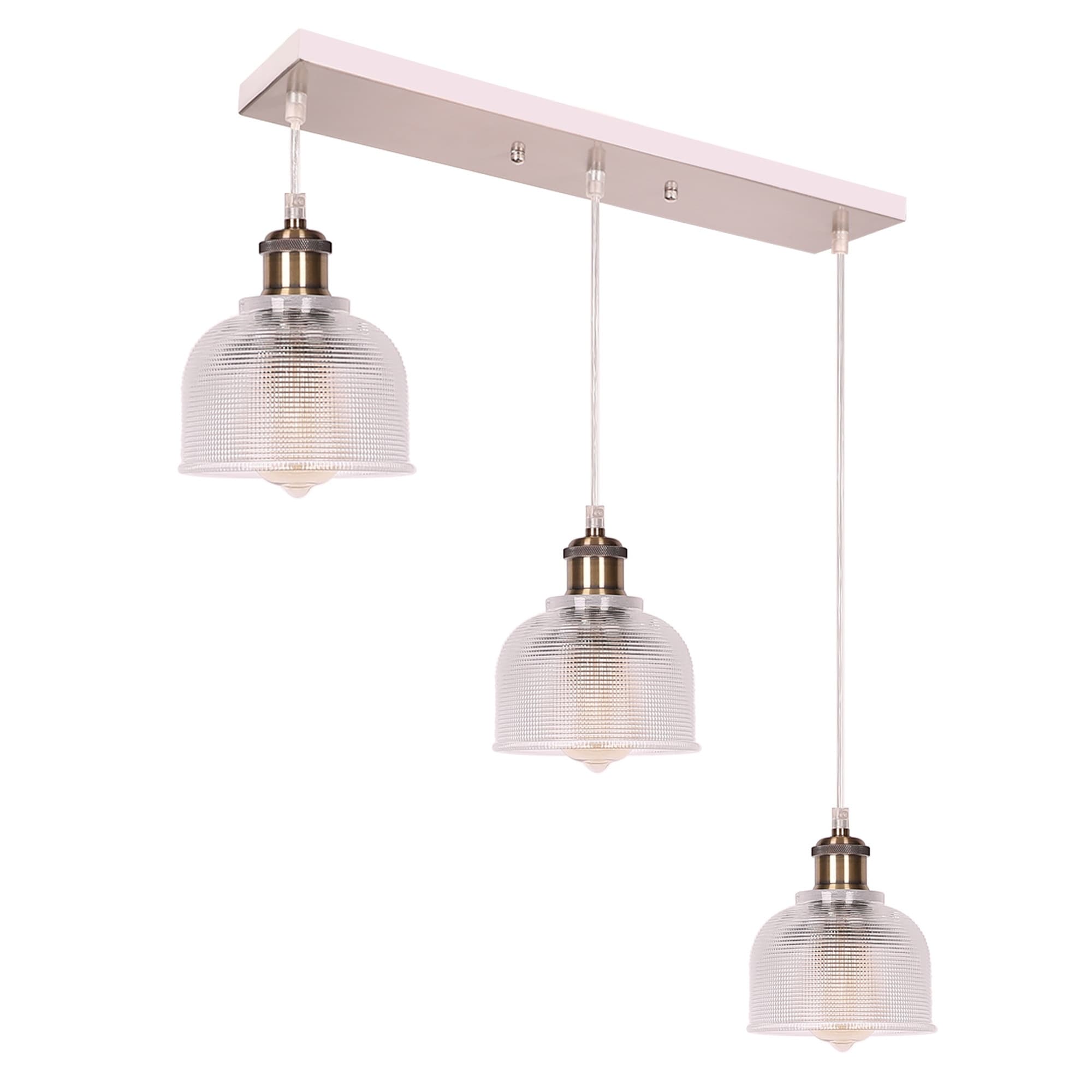 Co Z 3 Light Kitchen Island Linear Pendant With Textured Glass Shade Brushed Nickel On Sale Overstock 31415330