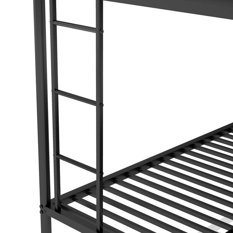 Bed with Sturdy Steel Frame, Bunk Bed with Trundle, Two-Side Ladders