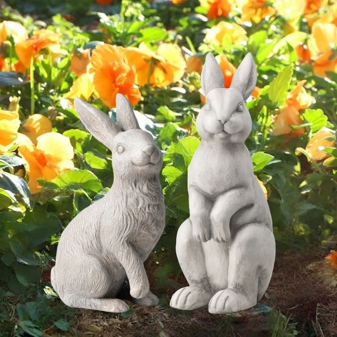 Glitzhome MgO Standing Rabbit Bunny Garden Yard Statue Indoor Figurines