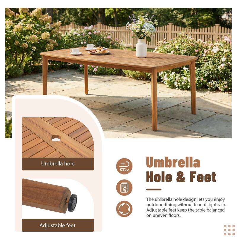 Outdoor Acacia Wood Dining Set with PE Wicker Rattan Dining Chairs And Table with Umbrella Hole 9-Piece Weather-resistant Set