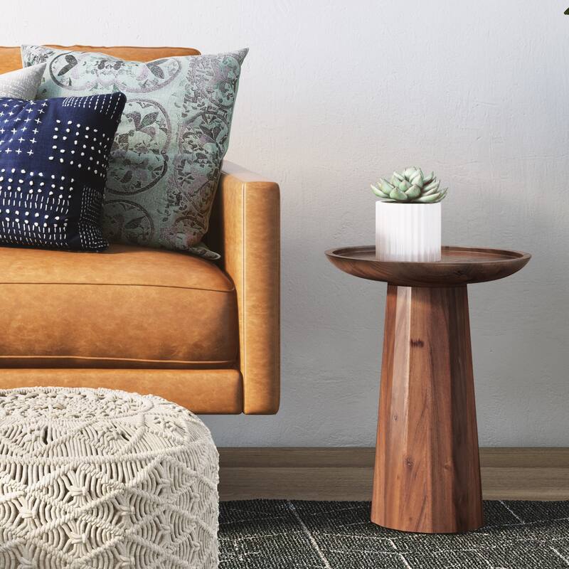WYNDENHALL Kimball SOLID WOOD 13 inch Wide Round Contemporary Wooden Accent Table - Light Cognac
