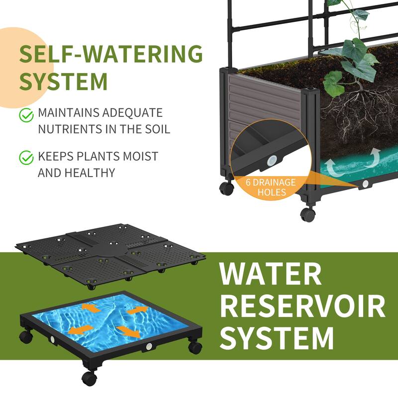 DoCred Raised Garden Bed Planter Box with Wheels and Tall Trellis