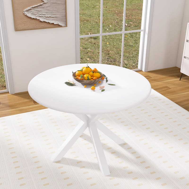 42 Inch Dining Table With Round Table Top and Steel Cross Legs - 29"H x 42"L x 42"W - White