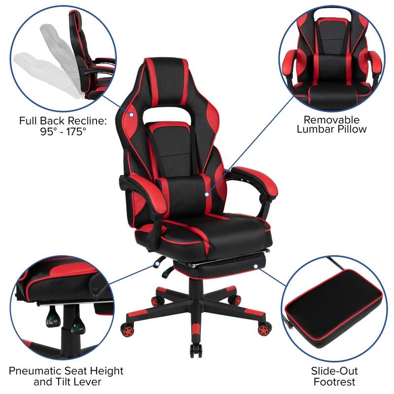 Ergonomic Gaming Chair -Recline Back/Arms, Footrest, Massaging Lumbar