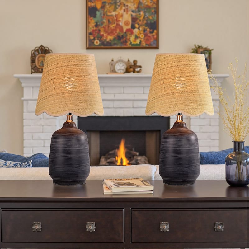 Traditional Ceramic Woven Table Lamp for Living Room