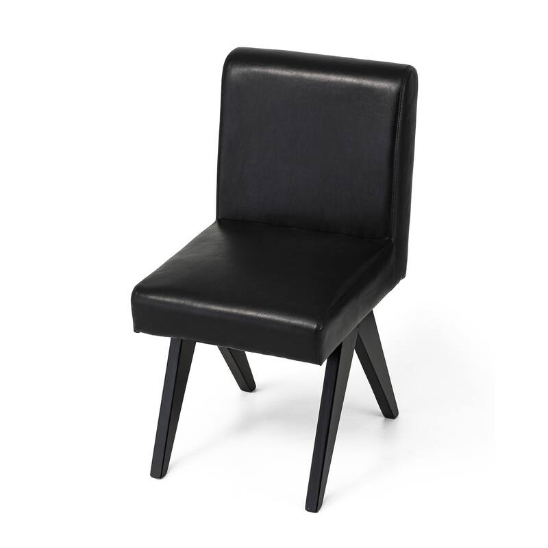 Glitzhome Set of 4 Faux Leather Upholstered Side Dining Chairs with V-shaped Wood Legs