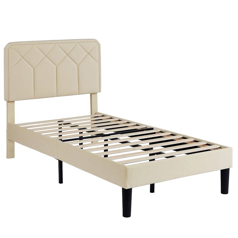 Upholstered Platform Bed Frame with Modern Adjustable Headboard, No Box Spring Needed