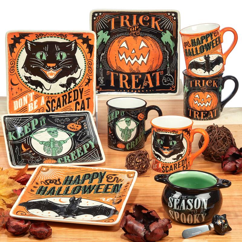 Certified International Scaredy Cat 8.5-inch Dessert/Salad Plates, Set of 4 Assorted Designs - 8.5" x 8.5" x 0.75"