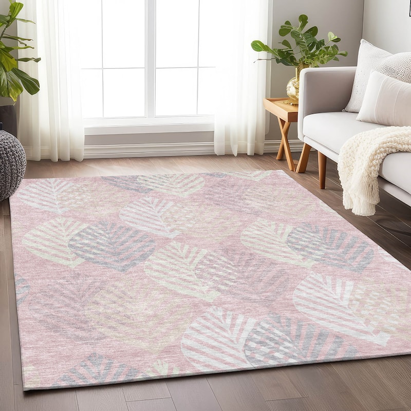 Premium Washable Super Soft Farmhouse Leaves Mayfield Rug - Pink - 2' 6" x 3' 10" - Rectangle