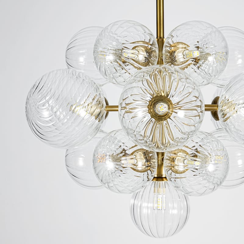19-Light Brass Modern Glass Globe Bubble Chandelier Dining Room Light with Creative Grape Shape