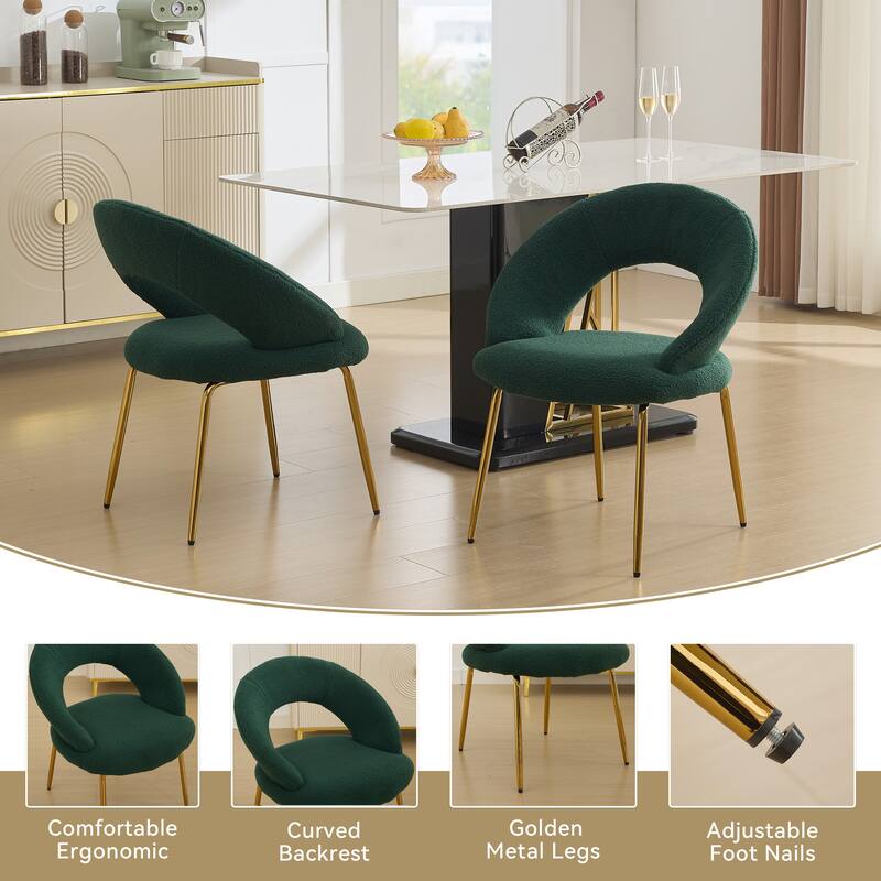 Teddy Fabric Kitchen Chair with Curved Backrest and Metal Legs for Kitchen