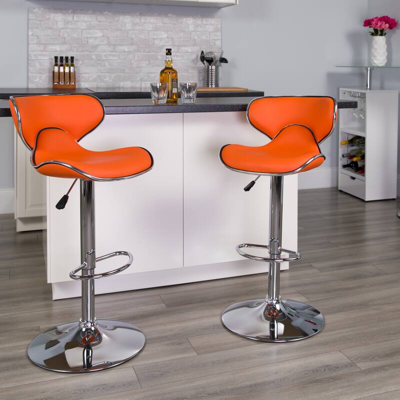 2 Pack Contemporary Mid-Back Vinyl Adjustable Height Barstool with Chrome Base - 16"W x 17.5"D x 34.5" - 43"H
