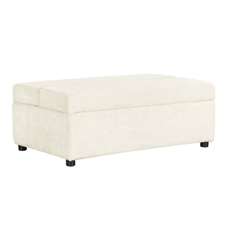 Twin Size Folding Ottoman Sleeper Bed with Mattress, White, Chenille