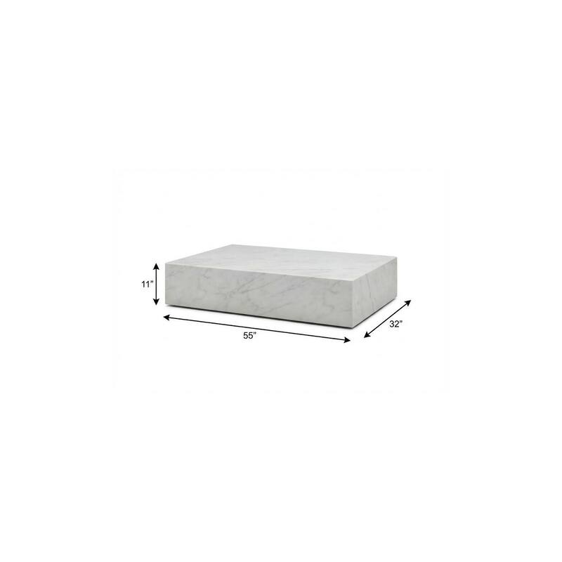 HomeRoots 55" White Genuine Marble Block Coffee Table - 55.00 in. x 11.00 in. x 32.00 in.