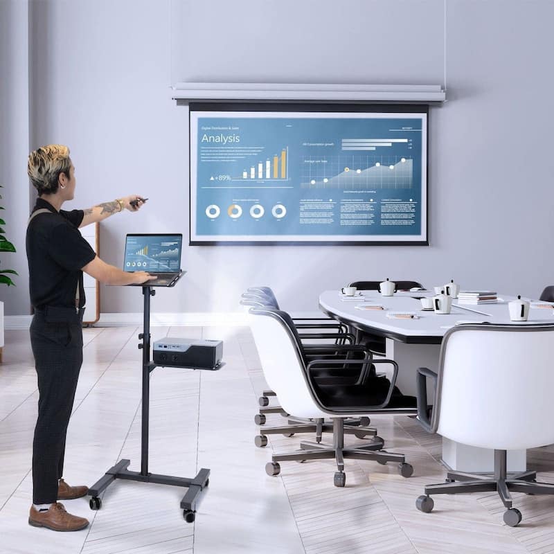 Mount-It! Mobile Projector Stand, Rolling Height Adjustable Laptop and Projector Presentation Cart and Trolley, Black
