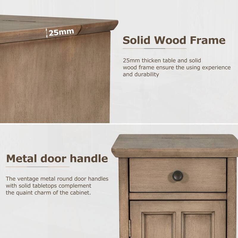 End Table Side Table with USB Ports and One Multifunctional Drawer with cup holders