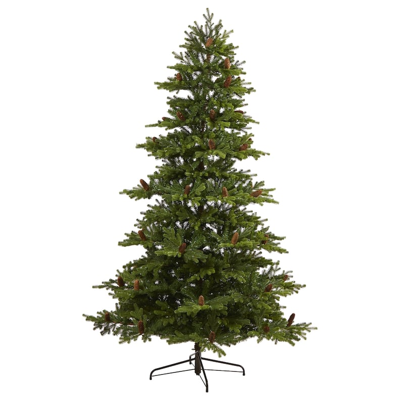 7.5ft. Fir Artificial Christmas Tree with 600 Clear Lights, Pine Cones & 1740 Branches - Lush Holiday X-Mas Centerpiece
