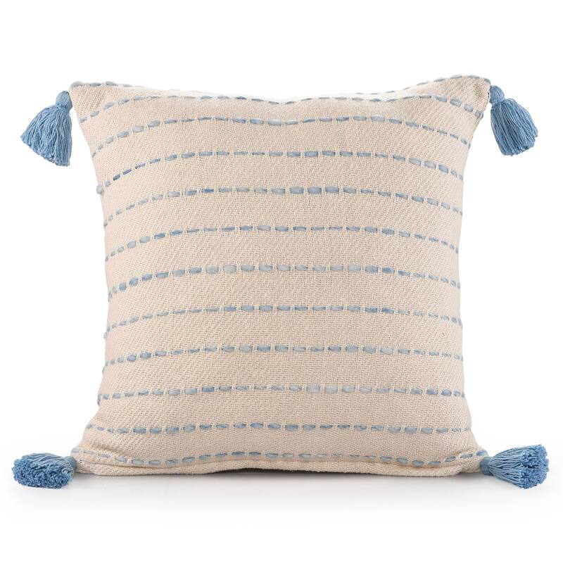 Sevita Torrent Variegated Stripe Cotton Blend Handmade 20"x20" Throw Pillow, with Tassels
