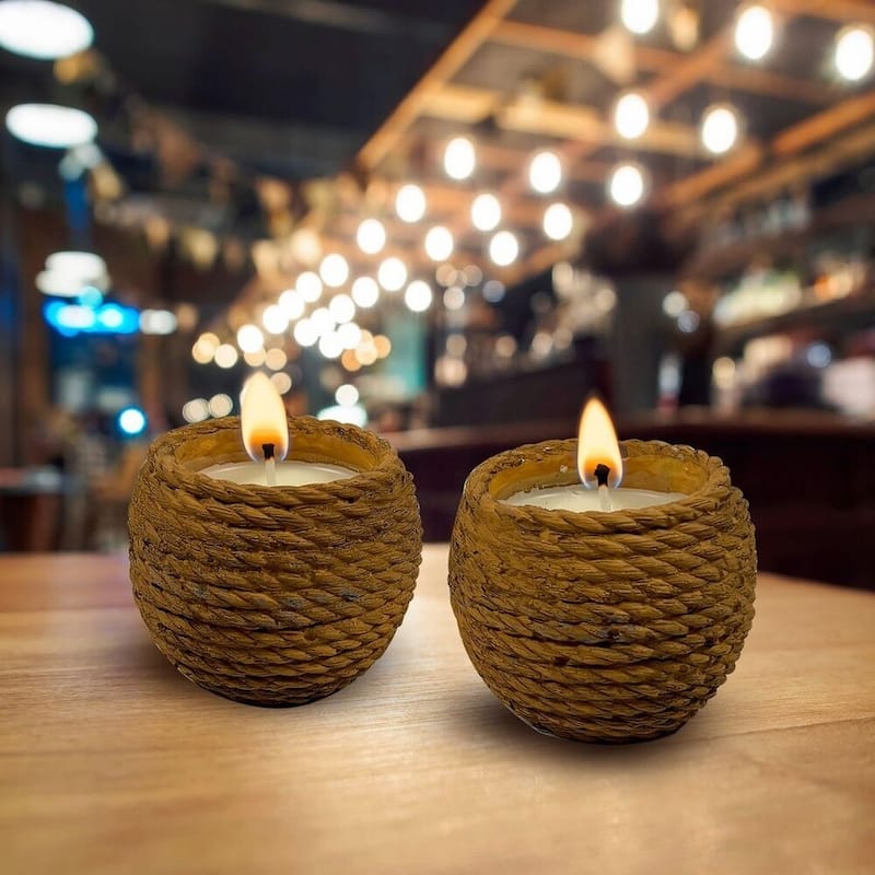 Brown Ceramic Basket Candle Set of Two Small Textured Rustic Bowls