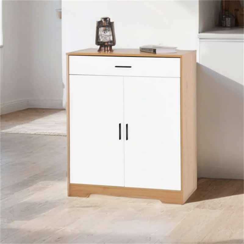 Freestanding Wood Shoe Storage Cabinet w/ 2 Doors ,Adjustable Shelves