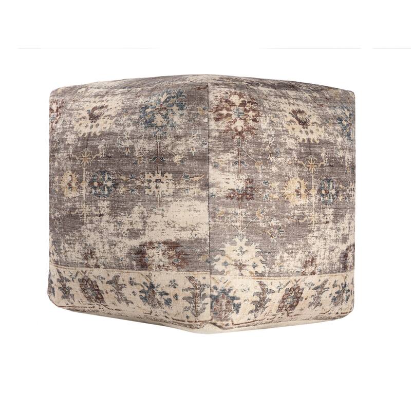 HomeRoots 18" Ivory and Taupe Medallion Pouf Ottoman