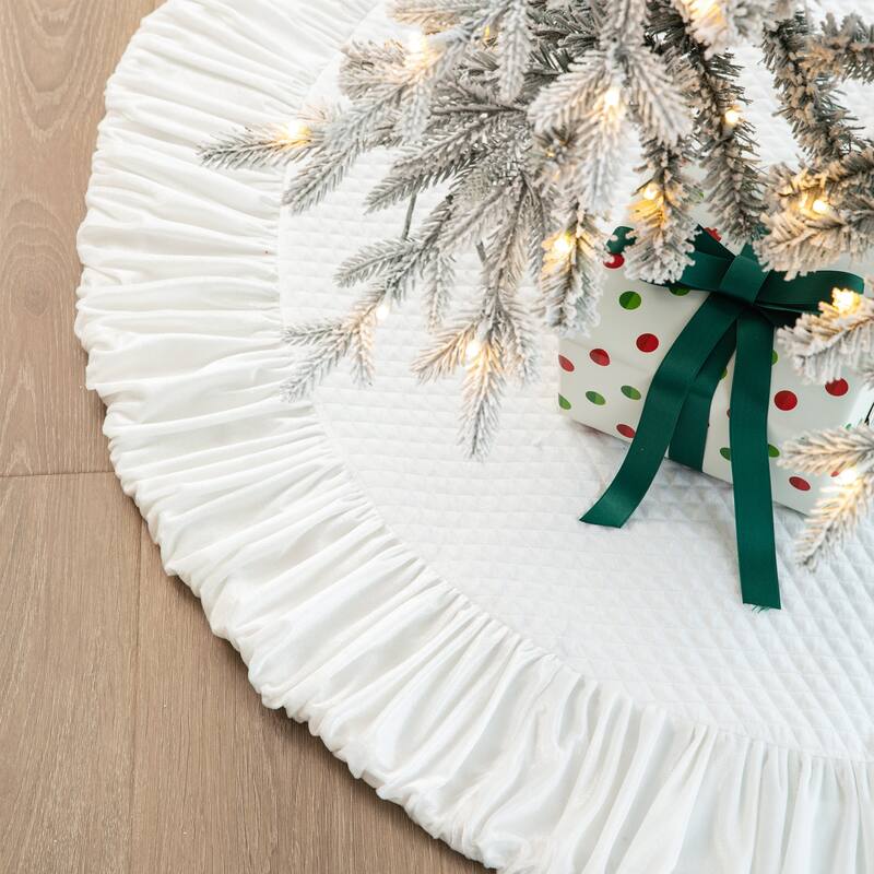 Glitzhome 48"D White Soft Plush Christmas Tree Skirts