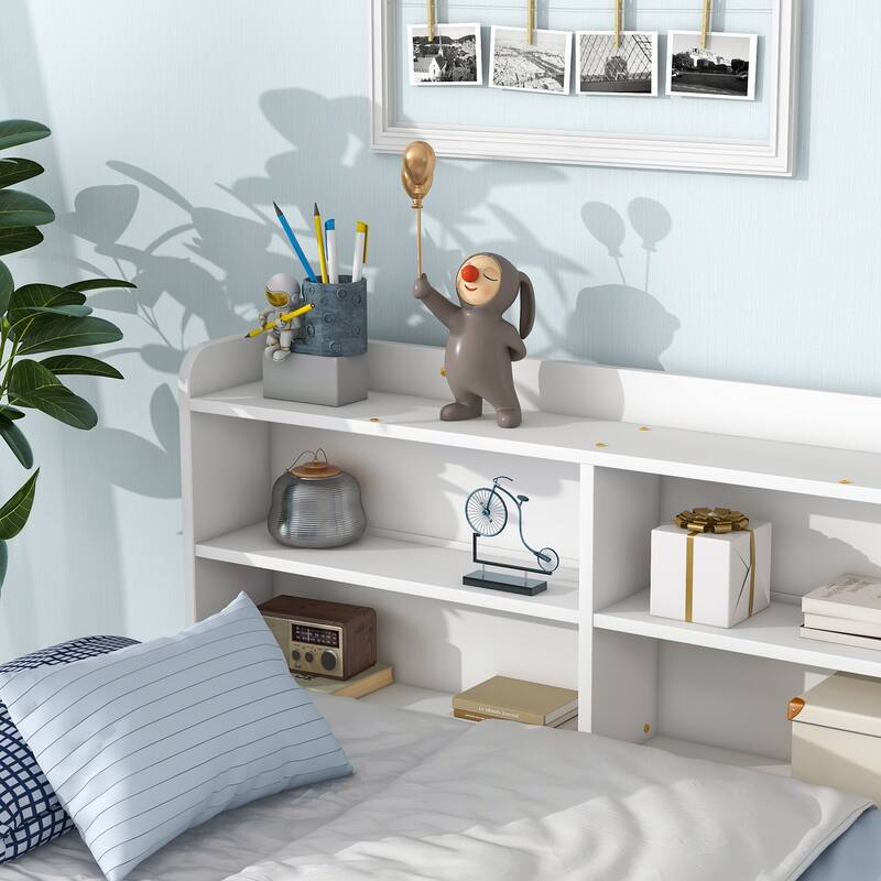 Bed with Side Bookcase, Drawers