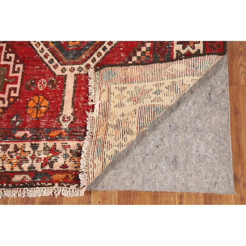Red Geometric Distressed Bakhtiari Persian Vintage Wool Carpet - 5'0"x 10'1"