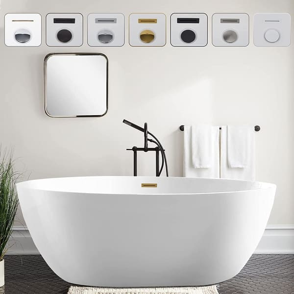 slide 2 of 47, Vanity Art 55" X 32" White Acrylic Freestanding Air Bubble Soaking Bathtub with UPC Certified Overflow and Pop-up Drain