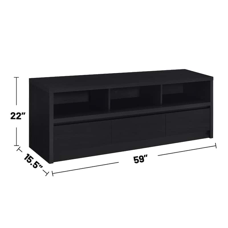 3-drawer TV Stand Media Console with Wire Management Hole in Black