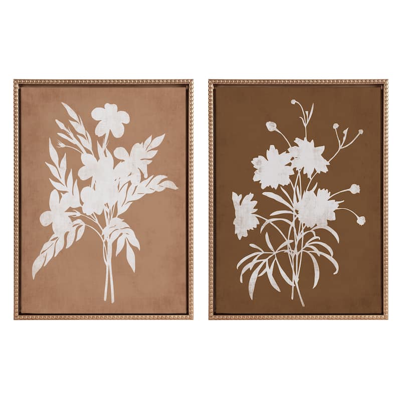 Kate and Laurel Sylvie Beaded Floral Canvas Art Set by Heather Dutton - 2 Piece Set 18x24 - Gold
