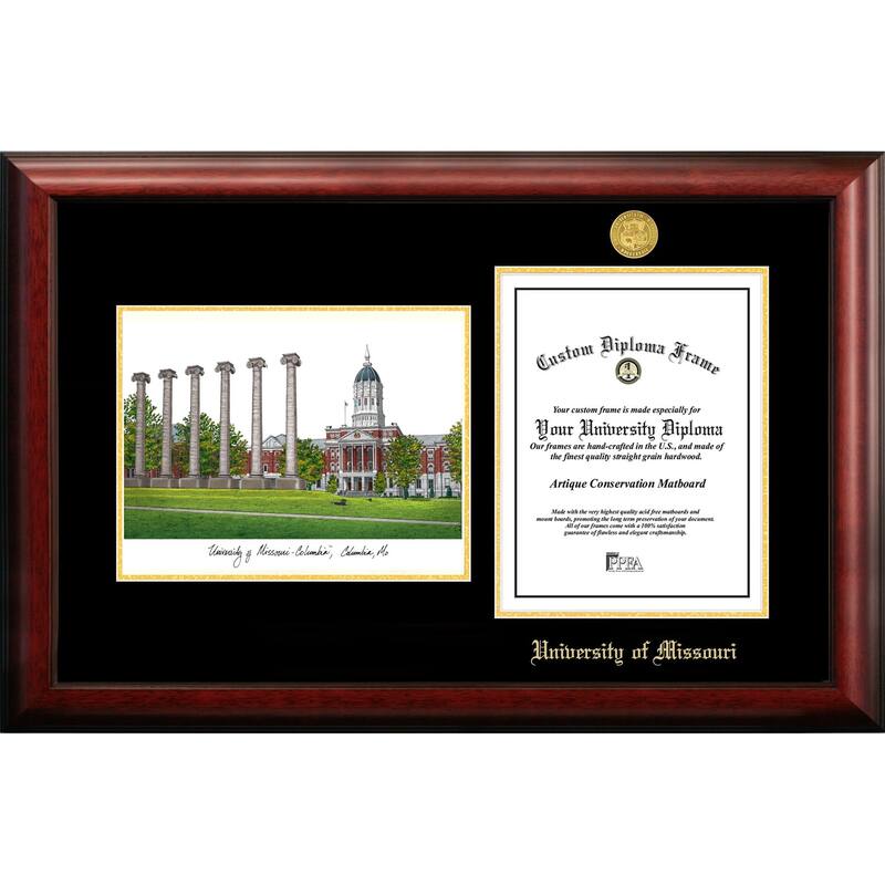 University of Missouri 8.5w x 11h Gold Embossed Diploma Frame with Campus Images Lithograph