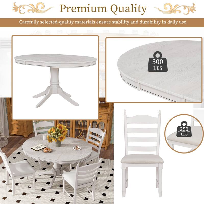 5-Piece Wooden Dining Table Set with Extendable Round Table & 4 Chairs