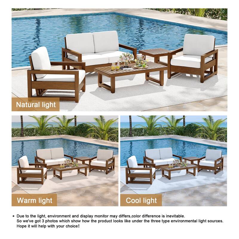 5-Piece Patio Wood Conversation Set with Loveseat, Chairs and Tables
