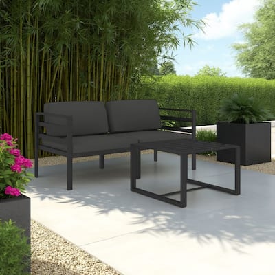 Shina 3pc Outdoor Modular Loveseat Set with Table, Gray Polyester