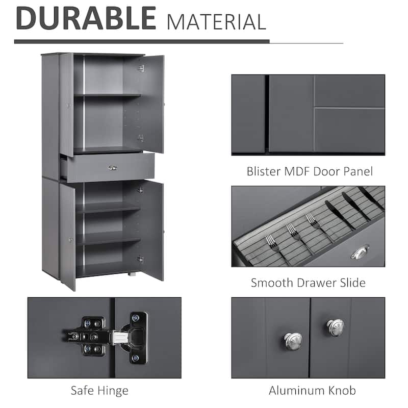 HOMCOM 71" Freestanding Kitchen Pantry Storage Cupboard Floor Utility Cabinets with Drawer and 3 Adjustable Shelves